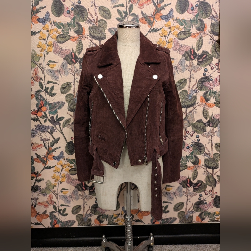 Free People- Blank NYC Raisin Suede Motorcycle Jacket- Size M